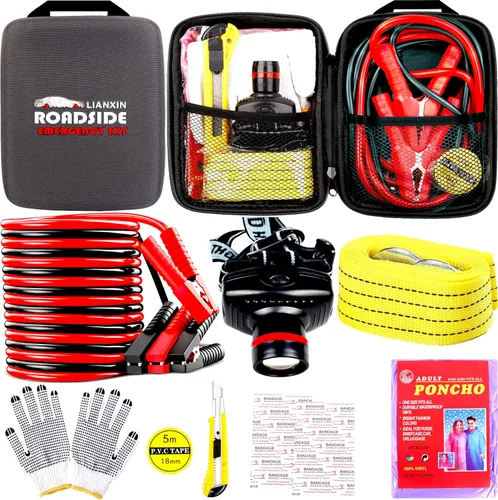 Miniatura 9 de LIANXIN Kit de herramientas de emergencia en carretera para automóvil, kits de emergencia para vehículos automóviles, con kit de cables de puente