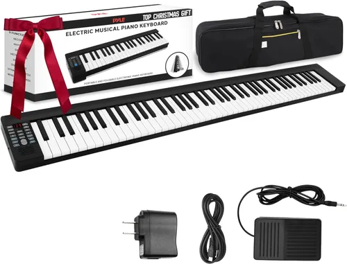 Pyle Teclado de Piano Eléctrico de 88 Teclas – Teclado Habilitado para Bluetooth de Tamaño Completo con 28 Ritmos y Tonos, Altavoz Integrado, Pedal