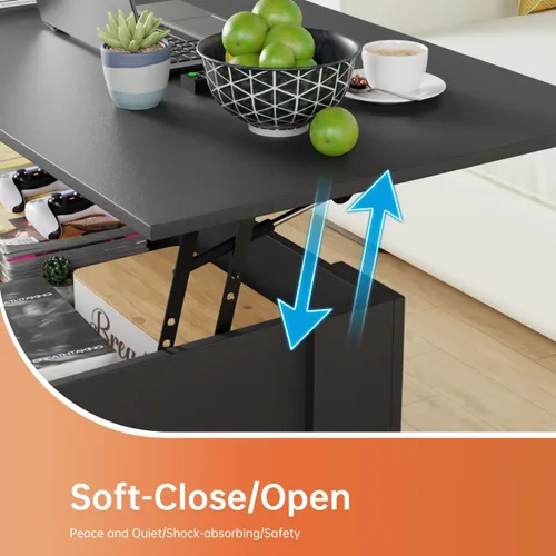 Miniatura 5 de Mesa auxiliar, mesa auxiliar de madera con compartimentos ocultos y estantes de almacenamiento, mesa de centro moderna de madera maciza con mesa