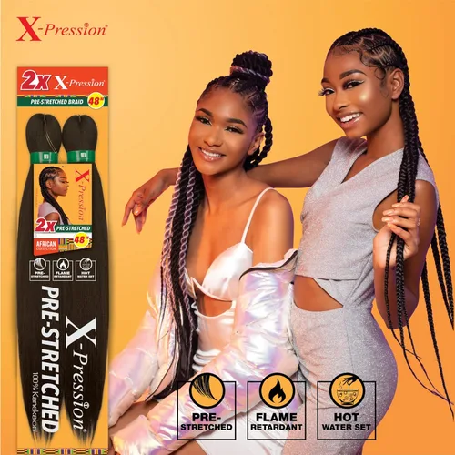 Miniatura 3 de Sensationnel X-Pression - Trenza de cabello preestirada para trenzado - 2 trenzas de 48 pulgadas, toda de kanekalon ignífugo sintético para trenzas