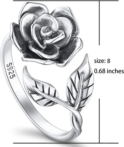 Miniatura 30 de Anillos abiertos ajustables de plata de ley S925, anillo de rosa para mujeres y adolescentes