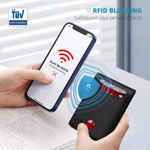 Miniatura 30 de Zitahli - Billetera delgada con 12 ranuras para tarjetas, ventana de identificación con clip para dinero, bolsillo frontal RFID plegable, pequeña