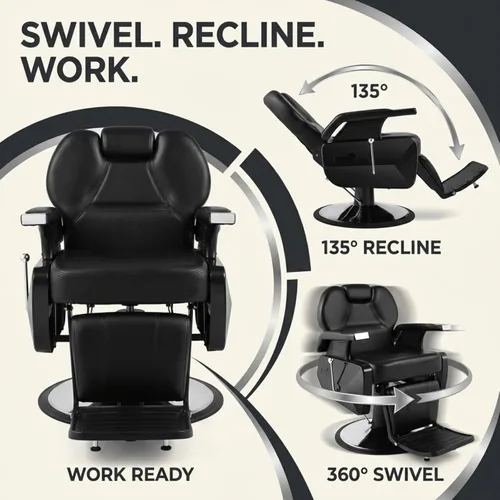 Miniatura 5 de Artist hand Silla de peluquería hidráulica, sillas de estilo de 21 pulgadas de ancho para salón con capacidad de 450 libras, silla reclinada de Negro
