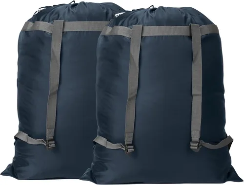 Miniatura 13 de Paquete de 2 mochilas para lavandería, 27 x 34 pulgadas, bolsa de lavandería resistente con correas para el hombro, cierre de cordón, mochila