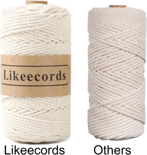 Miniatura 4 de Likeecords Cordón de algodón para macramé de 3mm x 100 metros, hilo torcido de 3 hebras, cuerda de macramé, hilo de algodón para macramé, cuerda