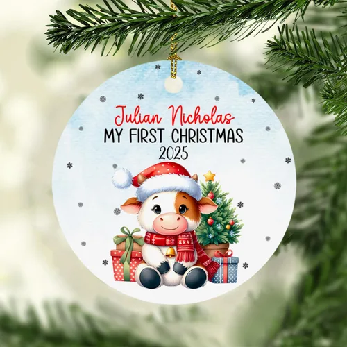 Miniatura 4 de Adorno de Navidad de vaca bebé 2025, adorno personalizado de mi primera Navidad para padres recién nacidos, regalo de recuerdo de primera Navidad