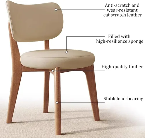 Miniatura 7 de Juego de sillas de comedor de madera modernas con respaldo curvado, sillas de cocina tapizadas con marco de madera, sillas laterales sin brazos
