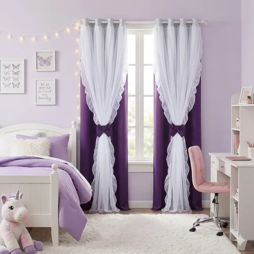 Miniatura 26 de PONY DANCE Cortinas con Volantes de Doble Capa con Superposición Transparente, Decoración Elegante para Ventanas de Diseño Rústico Francés de Campo