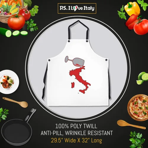 Miniatura 2 de P.S. I Love Italy Delantal blanco vino derramado – Delantal italiano fresco y lindo babero para hombres y mujeres