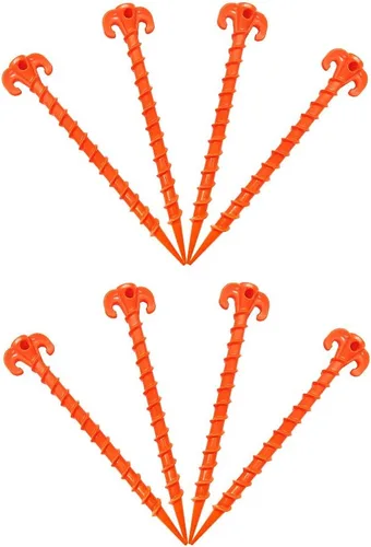 Estacas para tienda de campaña de playa, anclajes de toldo con forma de tornillo resistente, 10 pulgadas, paquete de 8 unidades, color naranja