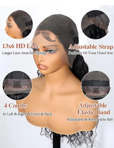 Miniatura 6 de Pelucas de cabello humano con encaje frontal transparente HD de 18 pulgadas y 13 x 6 pulgadas, predepiladas con cabello de bebé, rizado profundo