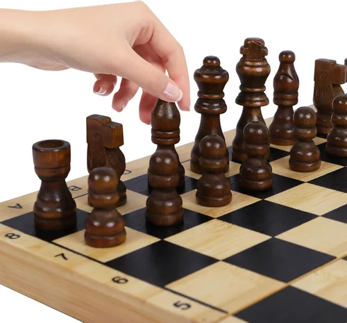 Miniatura 2 de TOWO - Juego de ajedrez 3 en 1 de backgammon de ajedrez – Tablero de ajedrez plegable de madera, juego de mesa portátil de viaje familiar para niños