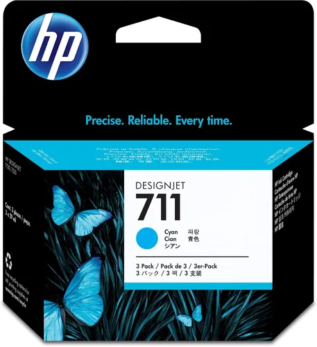 Miniatura 2 de HP 711 Cyan - Paquete de 3 cartuchos de tinta originales (CZ134A) para impresoras de trazador de gran formato DesignJet T530, T525, T520, T130