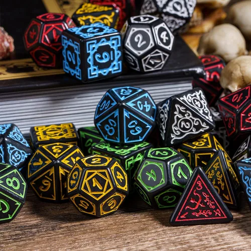Miniatura 3 de Juego de 5 dados poliédricos para druidas DND (35 piezas) con 1 bolsa de cuero grande, juego de troqueles D&D para juegos de mesa RPG
