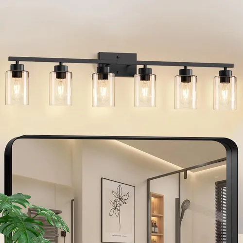 Miniatura 13 de IZORRO Moderna lámpara de baño, 3 luces negras claras, accesorios de iluminación de baño sobre espejo con vidrio transparente para sala de estar