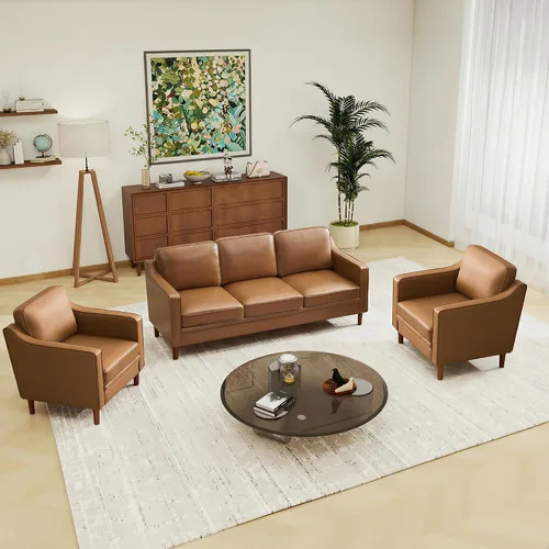Miniatura 30 de Conjuntos de muebles para sala de estar Kingfun, sofá de 3 plazas y sofá biplaza, juego de sofá de estilo moderno de mediados de siglo, sofá de Piel