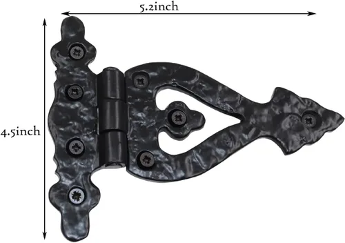 Miniatura 2 de The Metal Magician Bisagras negras con correa en T, paquete de 4 bisagras de puerta de granero resistentes (5.2 x 4.5 pulgadas) para cercas