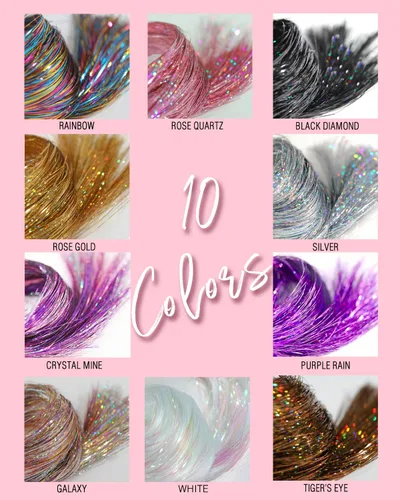 Miniatura 5 de Juego de 6 piezas de oropel con clip, 19.6 pulgadas, resistentes al calor, con brillantina, mechones de cabello de hada, regalo de festival, fiesta