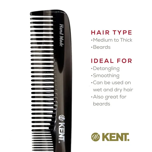 Miniatura 6 de Kent 9T - Peine desenredante de dientes finos de grafito negro y dientes anchos, peine grande hecho a mano para cabello húmedo y aseo duradero
