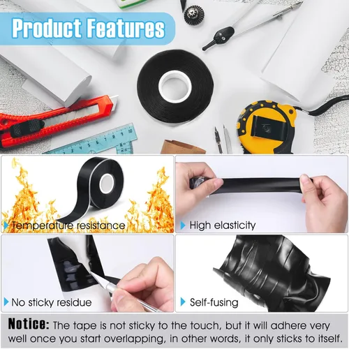 Miniatura 2 de Cinta de silicona Fusion Grip de 1 pulgada x 19.5 pies, cinta de rescate autofusible negra, cinta adhesiva de goma para reparación de tuberías