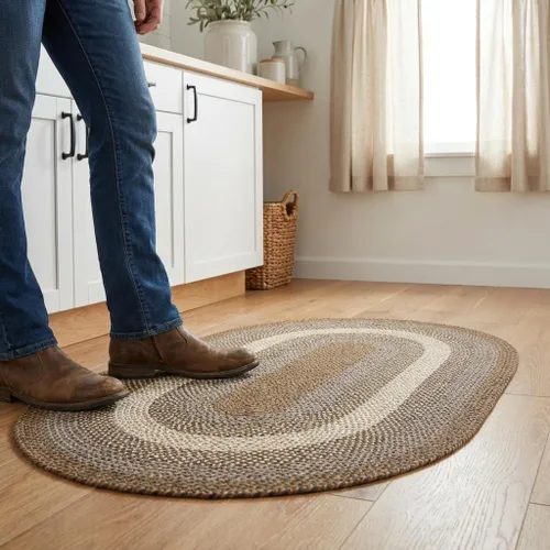 Miniatura 18 de Super Area Rugs - Alfombra trenzada rústica en tonos taupe y gris oscuro, ovalada para puerta/entrada principal, alfombra tejida para exteriores, 2