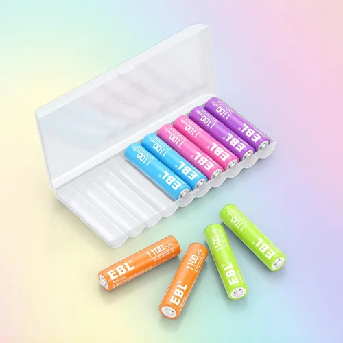 Miniatura 8 de EBL Baterías AAA recargables 10 unidades de alta capacidad 1100mAh (paquete de 10 - 2 x 5 colores en una caja) 1.2V Ni-Mh triple AAA batería ProCyco