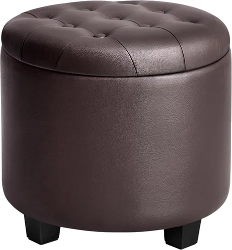 SONGMICS Otomana redonda, otomana con almacenamiento, 17.7 x 17.7 x 17.5 pulgadas, reposapiés con patas, cuero sintético, carga de hasta 330 libras,