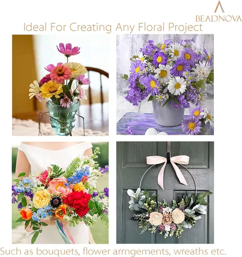 Miniatura 5 de BEADNOVA Tallos de flores falsas, 50 piezas de calibre 22, tallos de alambre floral para manualidades, arreglos de floristería, ramo de bricolaje