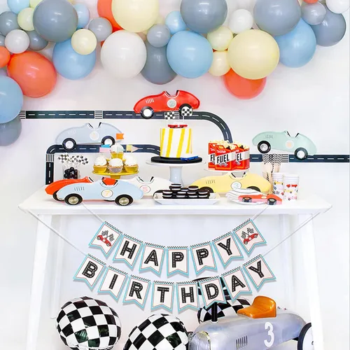 Miniatura 4 de Retro Happy Birthday - Decoración de fiesta temática de carreras, pancarta de cumpleaños para fanáticos de las carreras