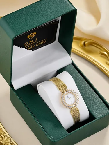 Miniatura 8 de Women's Gold Watch Crystal Bezel Mesh Band Mother of Pearl Dial