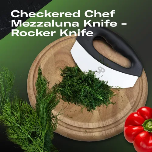 Miniatura 2 de Cuchillo picador de ensalada Mezzaluna de acero inoxidable, picadora de hierbas de doble hoja con cubierta protectora y asas ergonómicas para cortar