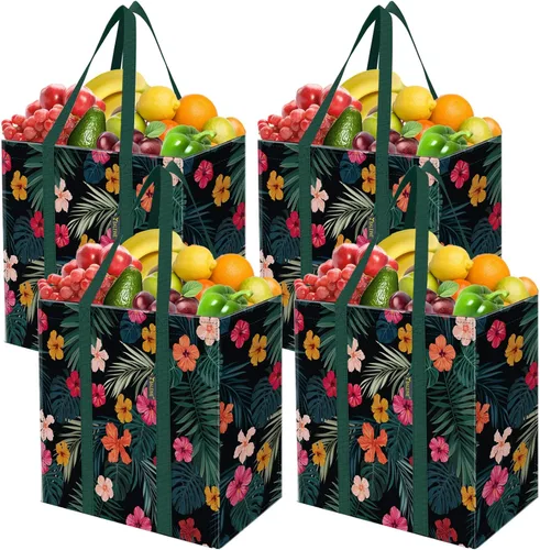 Miniatura 31 de BALEINE 2 PK Grocery Bags Reusable Shopping Bags with Reinforced Bottom, Heavy Duty Foldable Tote Bags (Antique Folidage)