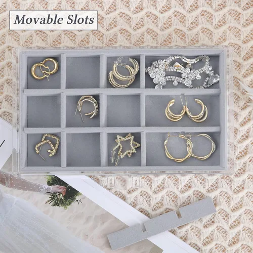 Miniatura 3 de misaya Organizador de aretes de acrílico con 75 ranuras, 5 cajones, organizador de joyas transparente solo para aretes, regalo para mamá, gris