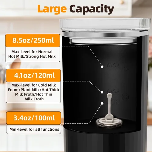 Miniatura 7 de Electactic Espumador de leche, vaporizador de leche eléctrico 6 en 1, máquina automática de espuma fría y cálida de 8.5 onzas líquidas y calentador