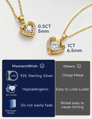 Miniatura 66 de MomentWish Collar de corazón para mujer, moissanita, diamante de imitación, plata de ley 925