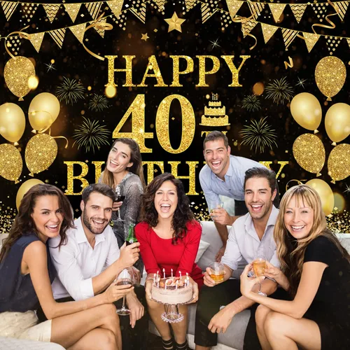 Miniatura 5 de Decoraciones de cumpleaños número 40 para hombres y mujeres - Pancarta de feliz cumpleaños número 40, decoraciones "Brindemos por 40 años