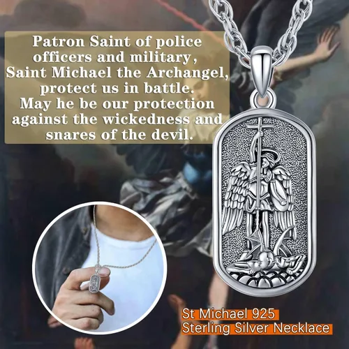 Miniatura 6 de Odinstone Collar de plata de ley 925 con medalla de San MiguelSan CristóbalSan BenitoCrucifijo de JesúsSan UrielArcángel Rafael para hombres