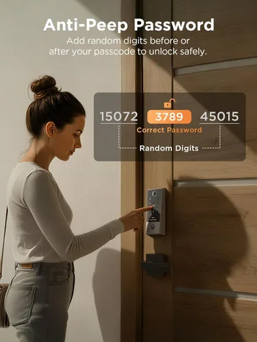 Miniatura 4 de TCL Smart Lock D2 Plus, cerradura de puerta con huella dactilar sin llave, cerradura de cerrojo de teclado con pantalla táctil, timbre integrado