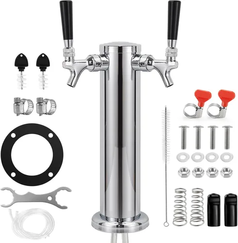 Dispensador de torre de cerveza doble – Torre Kegerator de doble toque, dispensador de torre de cerveza de barril preinstalado, línea de cerveza de