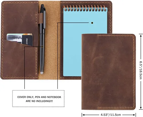 Miniatura 3 de Funda de cuero para cuaderno de bolsillo de 3.5 x 5.5 pulgadas con lazo para bolígrafo, funda de cuero compatible con Rocketbook Notebook