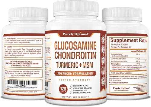 Miniatura 8 de Purely Optimal Suplemento MSM de glucosamina condroitina con cúrcuma y boswellia - Suplemento para articulaciones de sulfato de glucosamina