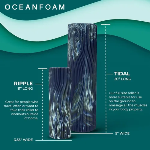 Miniatura 6 de Oceanfoam Tidal Roller - Marino Oscuro, Hunter y Seafoam Marmóreo - Rodillo de Espuma para Masaje Muscular para Dolor de Espalda y Estiramiento