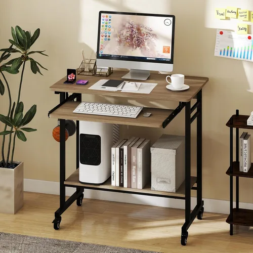 Miniatura 2 de Tangkula Carro de escritorio rodante para computadora con bandeja para teclado, escritorio portátil móvil para laptop con soporte para CPU y 3