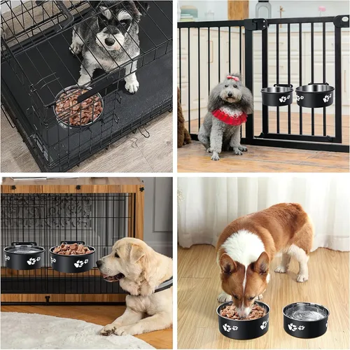 Miniatura 7 de Tazón de Agua Colgante para Perrera, ShineMe Paquete de 2 Tazones de Acero Inoxidable para Comida y Agua para Jaula de Perro, Jaula, Tazones