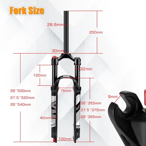 Miniatura 4 de BUCKLOS Horquilla MTB de Suspensión de Aire de 120mm para Viaje, 26/27.5/29, Ajuste de Rebote 1 1/8 Tubo Recto/Conico QR 9mm, Bloqueo Manual/Remoto