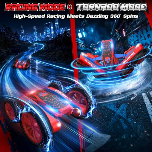 Miniatura 2 de Spider - Auto de control remoto para niños – 2.4 GHz rápido RC Stunt Cars, 360° giratorio 4WD RC Crawler con luces, juguete recargable para niños