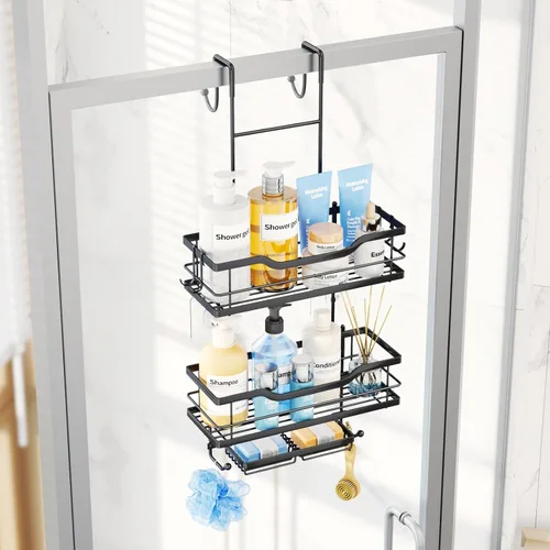 Miniatura 4 de Consumest Organizador de ducha para puerta, estantes de ducha de 2 niveles para colgar con soportes para jabón, organizador de ducha de gran