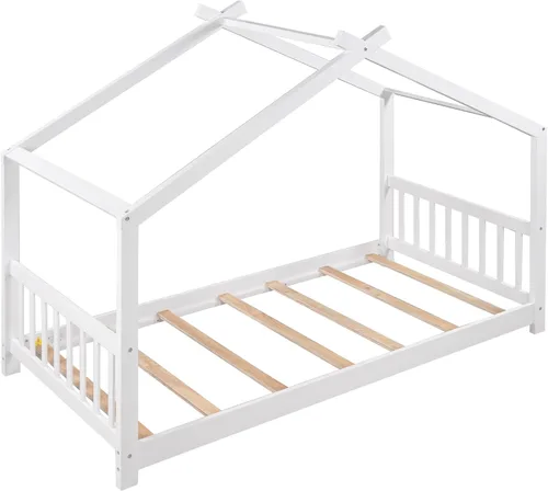 Miniatura 8 de Camas de madera Montessori tamaño individual, cama de plataforma para niños con cabecero y estribo, cama de tienda de campaña, no necesita somier