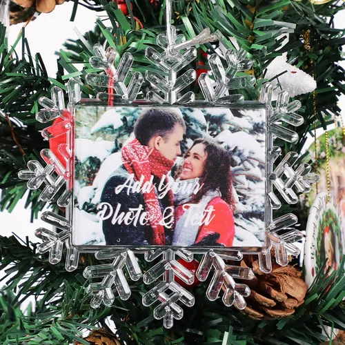 Miniatura 21 de Adornos de Navidad personalizados de doble cara con foto, adorno de Navidad personalizado 2025, adornos de corona de Navidad personalizados