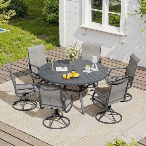 Miniatura 11 de VICLLAX Muebles pequeños de exterior de 3 piezas, 2 sillas giratorias de patio y mesa redonda pequeña para 2, sillas de carbón oscuro y negro